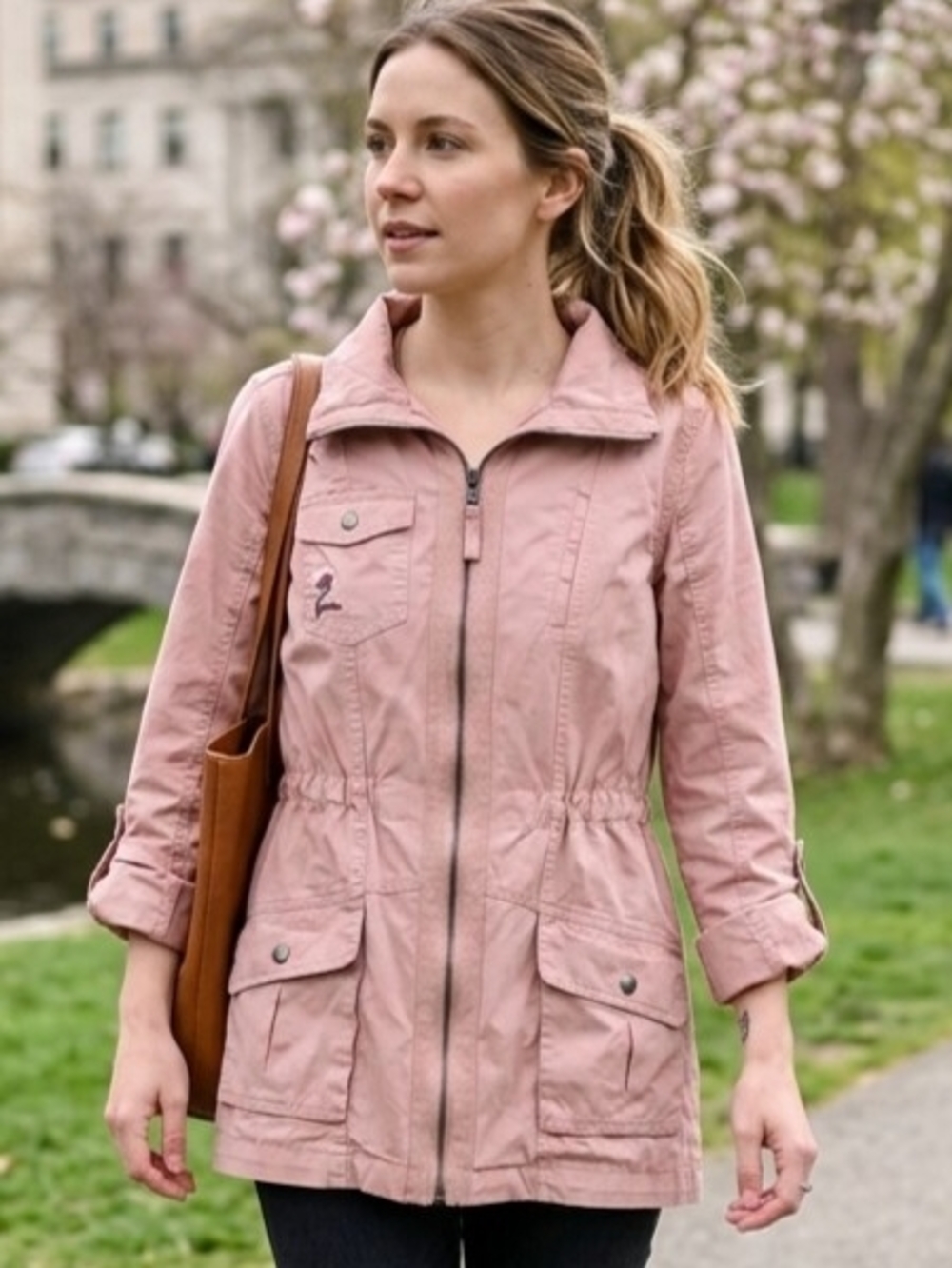 NWT Ashley 26 Intl Pink Embroidered Cherry Blossom Utility Jacket S